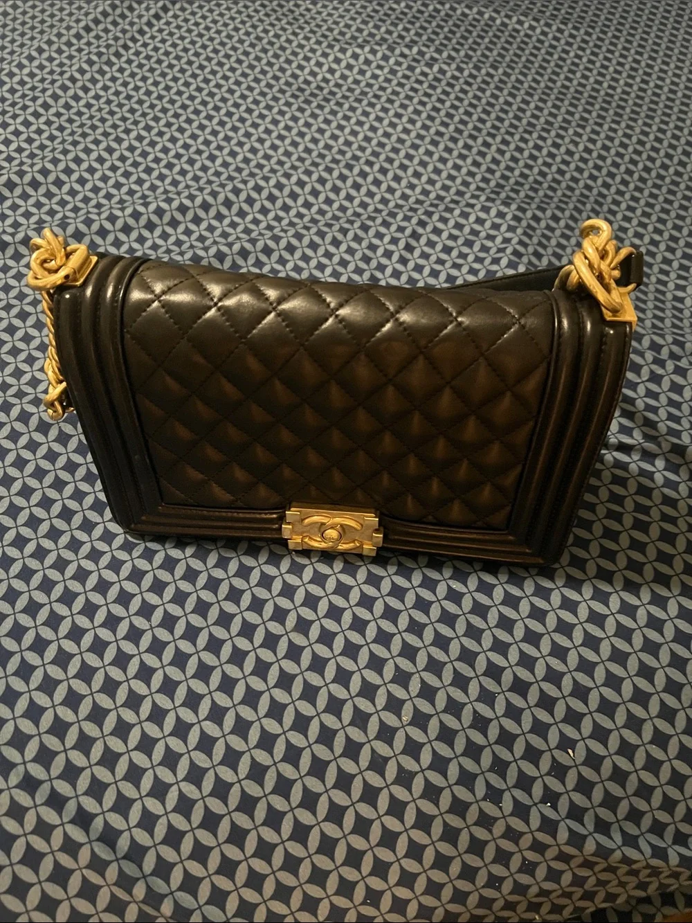 CHANEL Black Quilted Leather Shoulder Bag with Gold Hardware